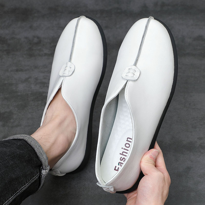 Primavera y verano nuevos viejos zapatos de tela de Beijing de cuero de ocio de los hombres de mediana edad y zapatos de padre primera capa de zapatos de los hombres de piel de vaca