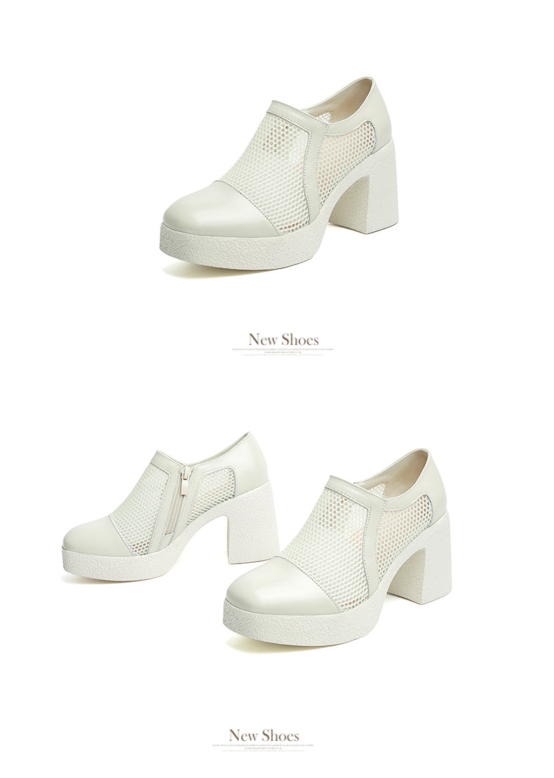 Giày sandal cao gót nữ da lưới mũi kín gót dày đế dày — đen chi tiết 21