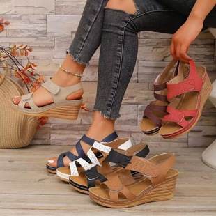 Teum Popular Wedge Sandals for Women 2025 Summer New Velcro Fashion Popular Cross-Strap Sandals for Women