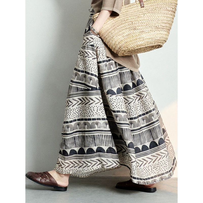 2025 оригинальный дизайн, литературная и элегантная богемная юбка-зонтик из хлопка и льна