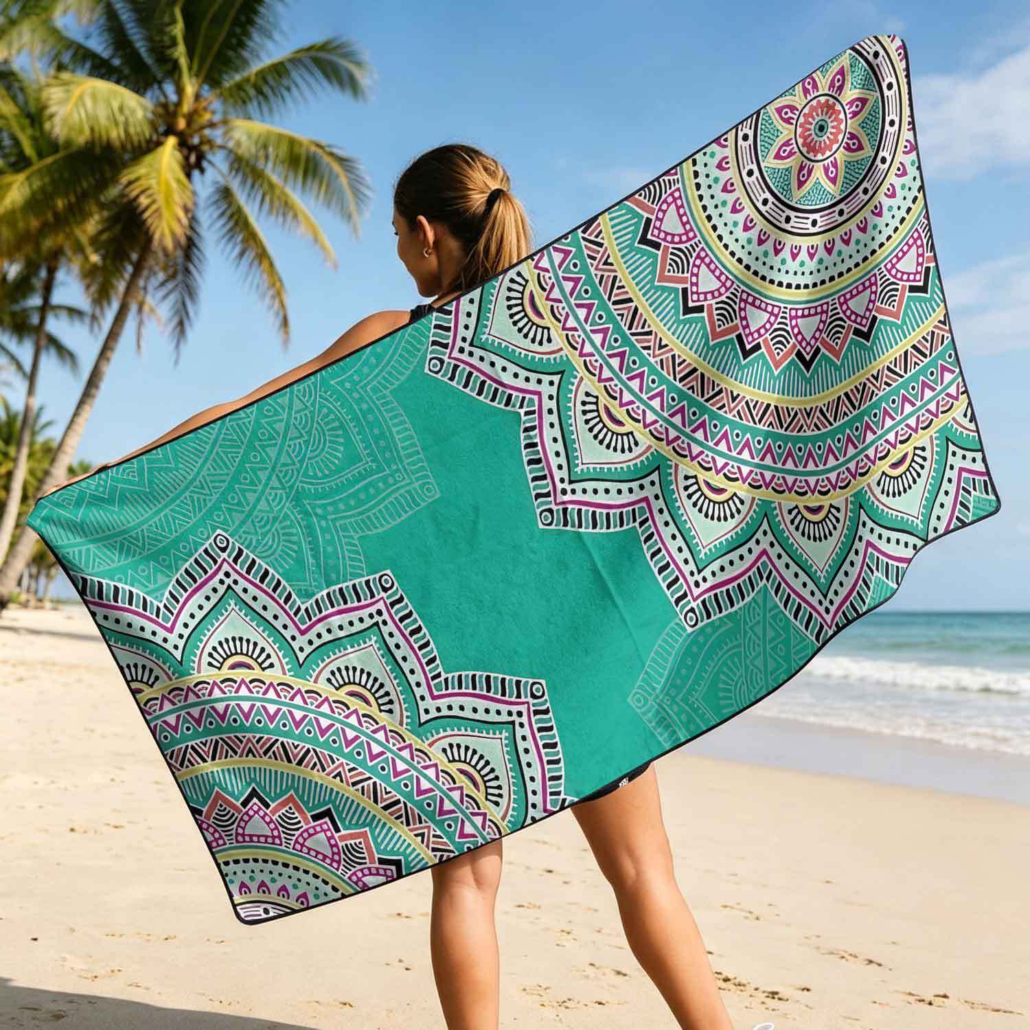 Printed bath towel and car seat cover 2-in-1, ultra-fine fiber outdoor beach and car dual-use universal seat cushion
