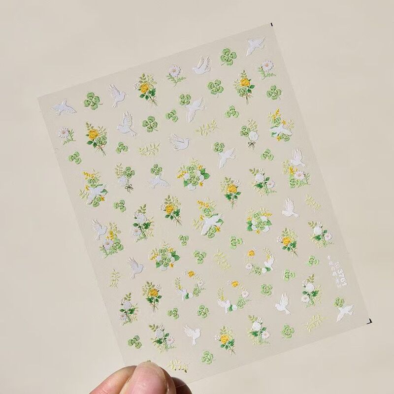 Spring-Themed Xiaohongshu Influencer Embossed Instagram Nail Stickers, Cute Daisy Fresh Oil Painting 3D Simple Nails