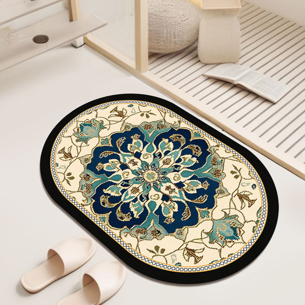 跨境复古浴室椭圆吸水皮革地垫家用卫生间进门地板脚垫软垫免洗
