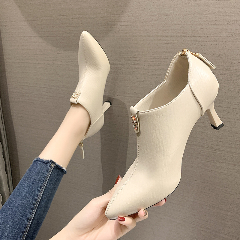 2025 Spring Deep Mouth Single Shoes for Women Korean Style Pointed Toe High Heels Ol Black Leather Shoes 2026 Early Spring Single Shoes Hot Trend