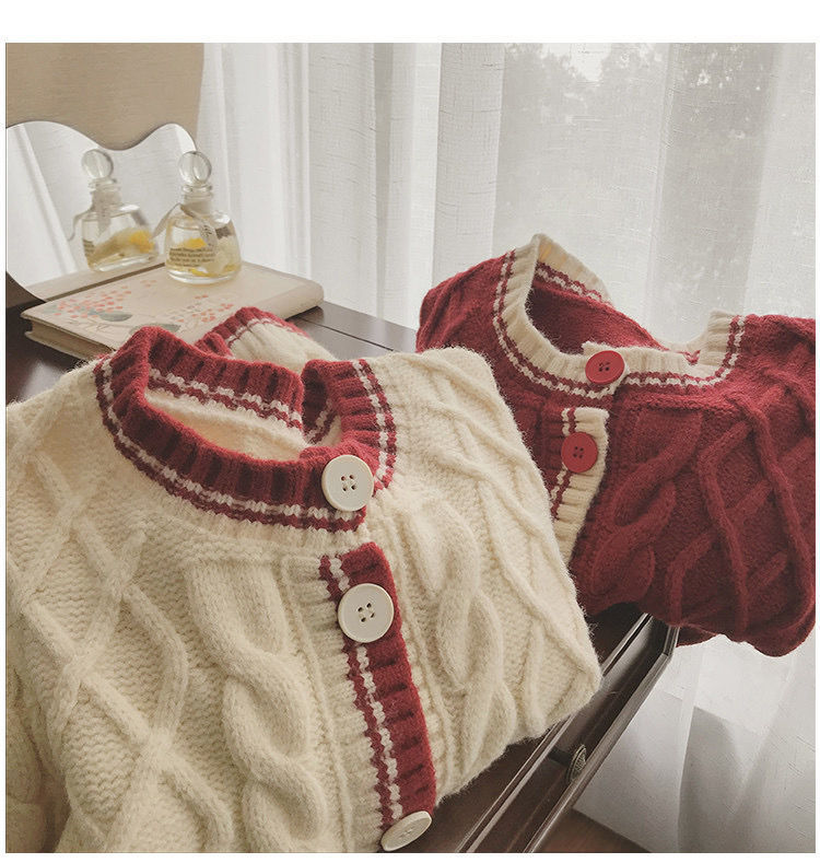 Women's Loose Retro Contrast Color Twist Sweater Coat Image 4