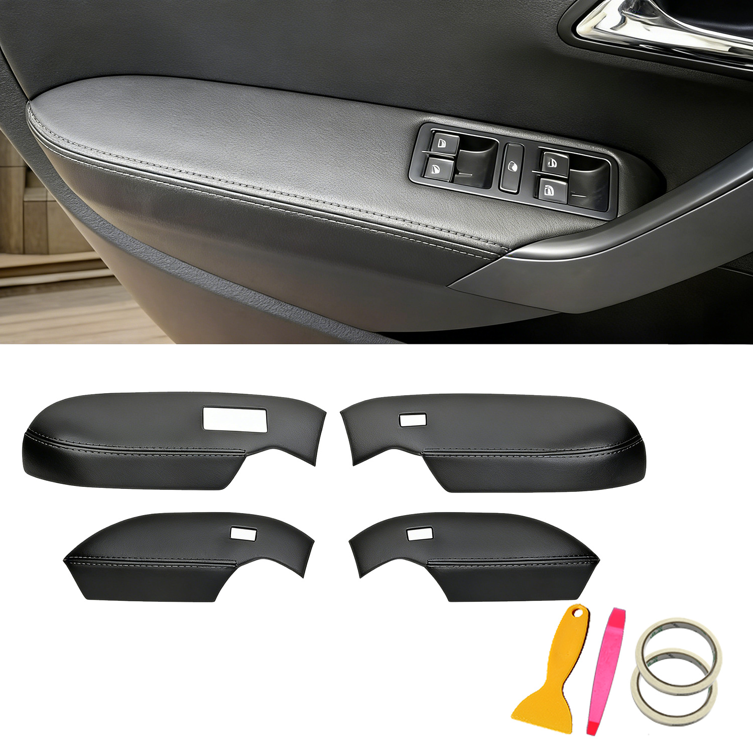 Suitable for 11-18 Models of Volkswagen Polo, Door Armrest Leather Cover, Durable Microfiber Leather, Automotive Interior Accessories, Cross-Border