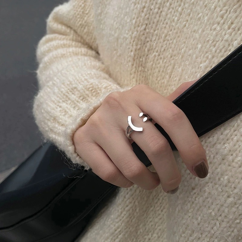 Minimalistischer Smiley-Ring für Damen, verstellbar, offener Stil, Nischendesign, vielseitiger Ring, personalisierbarer Index_voghion.com
