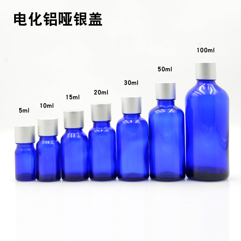 Botella vidrio azul 5 a 100ml con cuentagotas para aceites