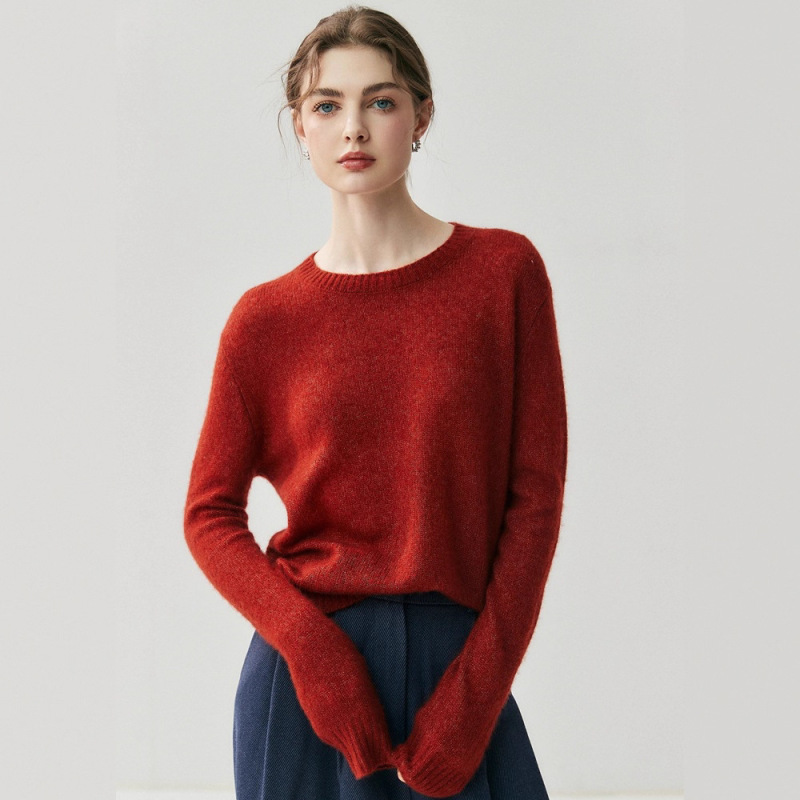 Herbalife Yarn ~ 75% Cashmere 25% Mulberry Silk Women's Round Neck Loose Lazy Style Knitted Sweater Bottoming Shirt