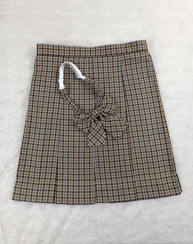Brown and blue striped eight-box pleated --- small tea brown same grid Japanese orthodox JK uniform skirt half skirt positioning line 2 length