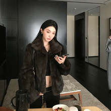 浓情黑巧兔毛皮毛一体翻领皮草外套女冬季新款高级感短款毛毛大衣