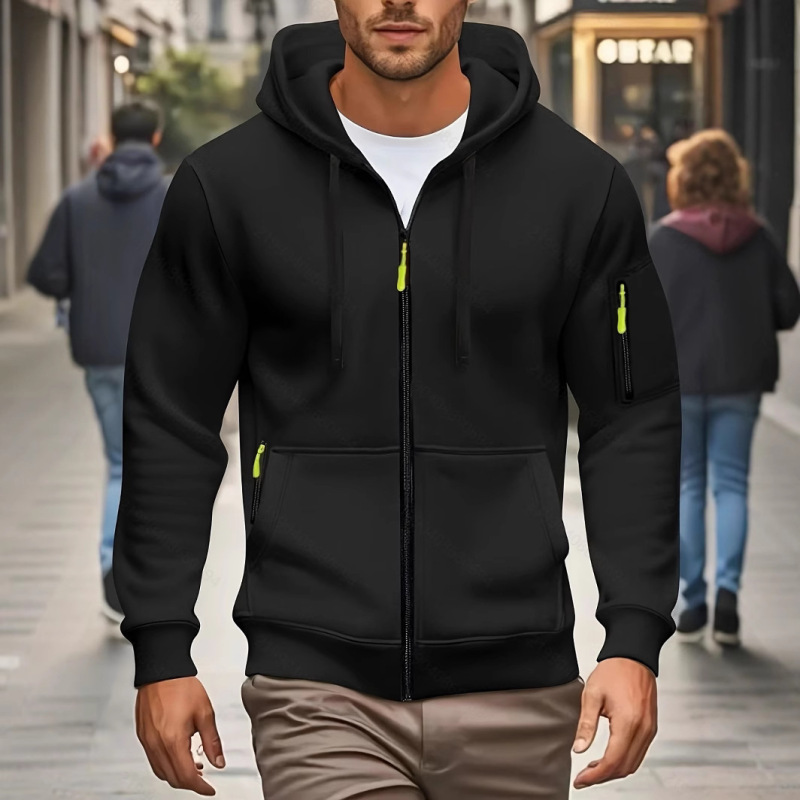 2025 Cross-Border Amazon Popular Men's Zipper Pocket Sweatshirt Cardigan Sports Casual European Size Hoodie Jacket