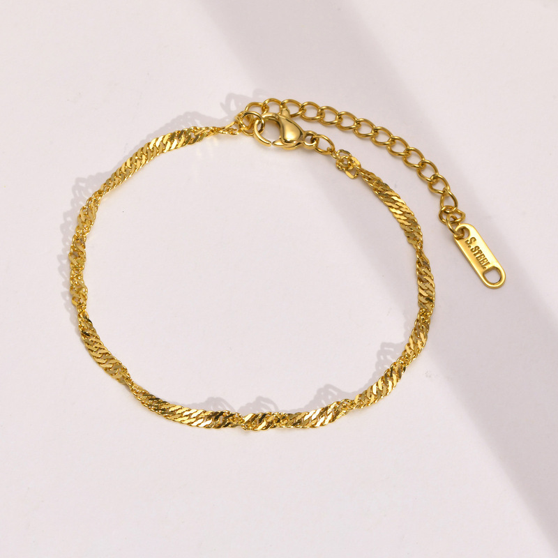 Titanium Steel Jewelry Water Ripple Bracelet/Anklet 18K Gold Women's Basic Chain Stacked Wear Piece Titanium Steel Jewelry Water Ripple Bracelet/Anklet 18K Gold Women's Basic Chain Stacked Wear Piece