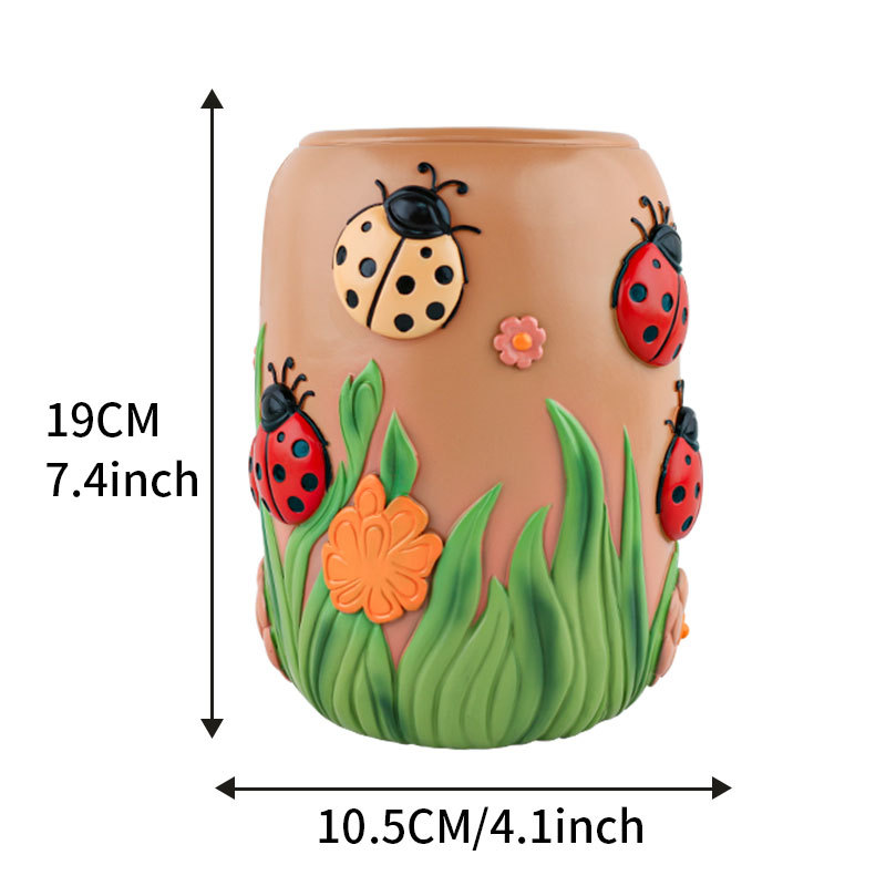 Overseas Cute Coccinella septempunctata Resin Flower Pot Home Desktop Balcony Garden Set Bonsai Decorative Ornaments