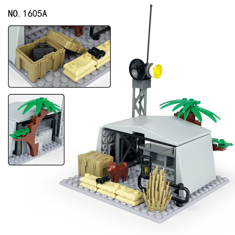 Cross-border 6 small particle military model outpost station children assembled building blocks toy 1605A field land command post