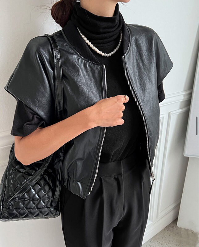 in stock South Korea chic fried street high-end black sleeveless jacket autumn and winter all-match loose vest coat
