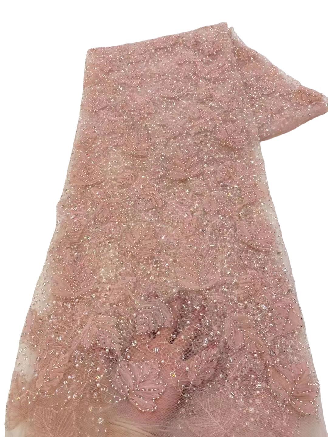 Hojas tridimensionales bordadas tela de malla bordada vestido de boda vestido