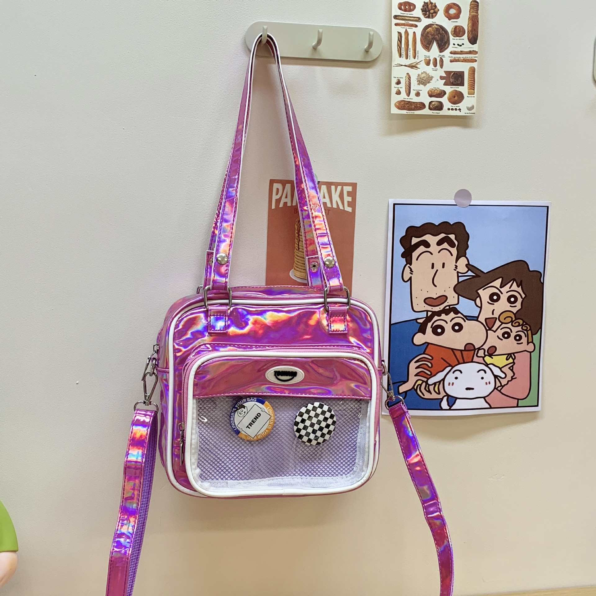 Paquete de dolor de comida de dos dimensiones japonesa 2025 nuevo paquete de hombro transparente para niños y niñas bolsas animadas de moda para niños