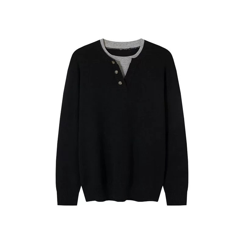 Explosiones transfronterizas de tamaño grande europeo falso dos piezas de camisetas de punto de cuello en V suéter hombre viejo viento de negocios otoño invierno fábrica al por mayor