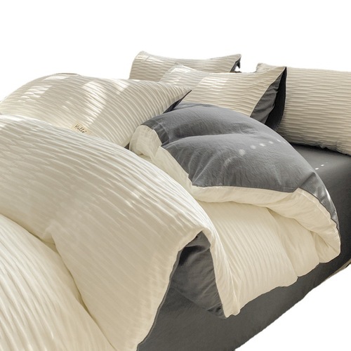 Ins Bubble Yarn Bed Sheet Four-Piece Set Wholesale Washable Cotton Quilt Cover Solid-Color Duvet Cover for Dormitory & Bed – 3-Piece Bedding Set with Fitted Sheet