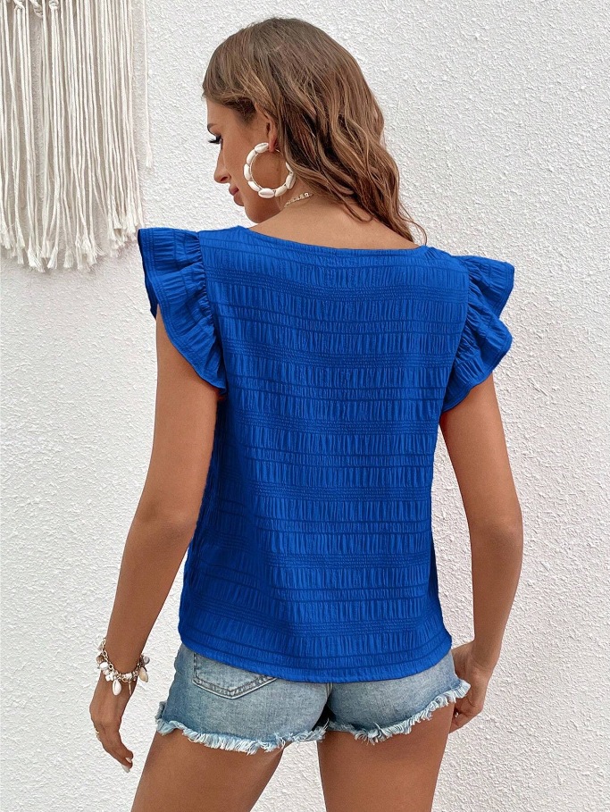 210g Weight Short Sleeve Sleeve Length Pullovers Placket Type Flounce Sleeve Sleeve Type Spandex, Polyester Fabric Type Regular Top Length T-shirt Tops Type Daily Occasion Square Neck Neckline Regular Fit Fit Type Solid Color Pattern Summer Season Women's Gender Ruffles Design Simple Style Style Wholesale Women's Simple Style Solid Color Short Sleeve Ruffles Blouses 8