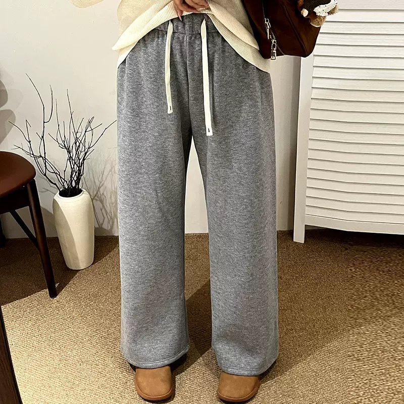 大码女装松紧腰休闲裤女百搭裤子2025冬胖mm宽松阔腿直筒裤NK1085