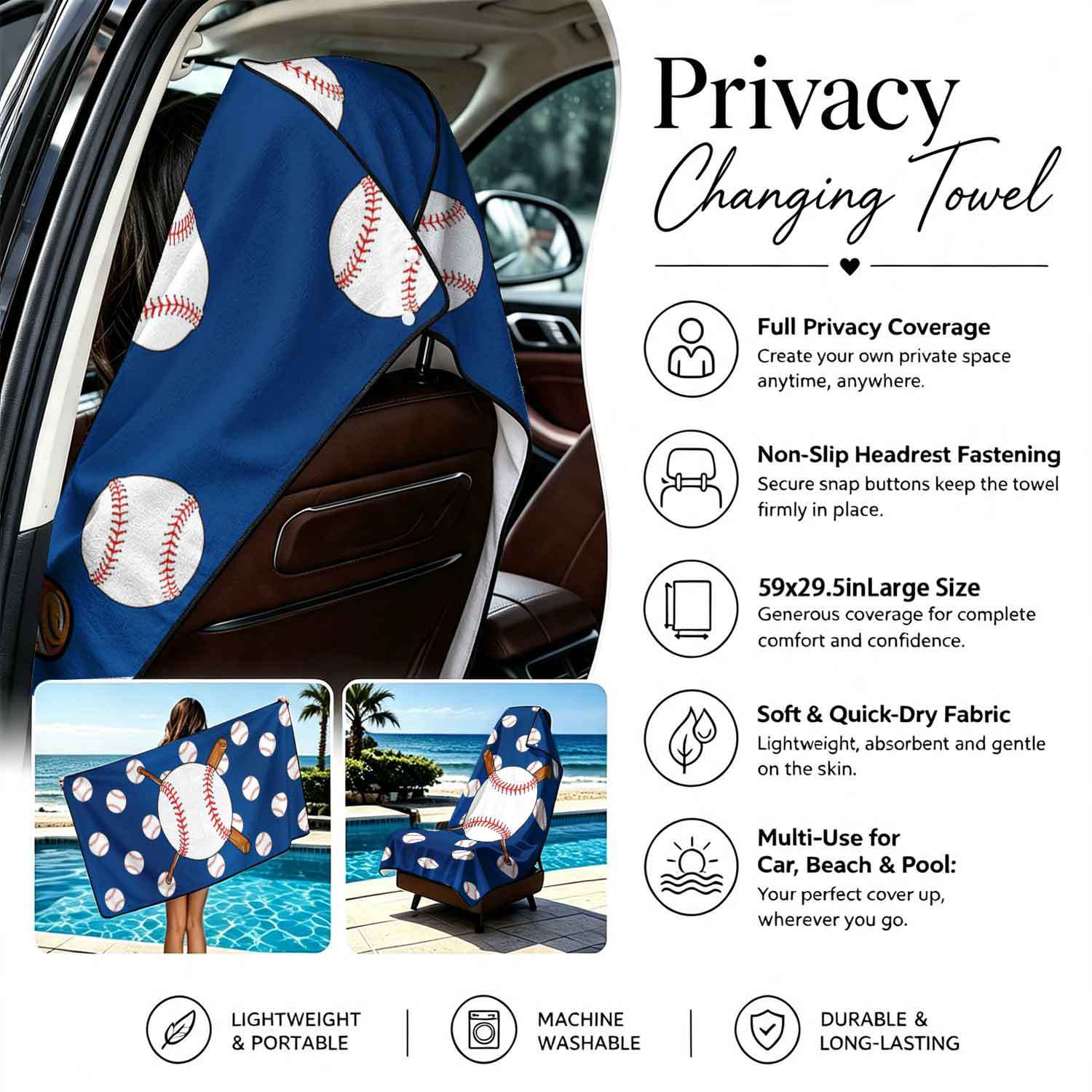 Printed bath towel and car seat cover 2-in-1, ultra-fine fiber outdoor beach and car dual-use universal seat cushion