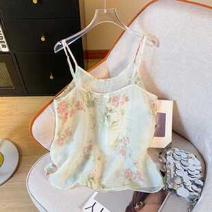 Real Shot of Artistic, Fresh and Elegant Printed Ice Silk Small Suspender Women's Summer Light and Breathable Inner Sleeveless Vest Top