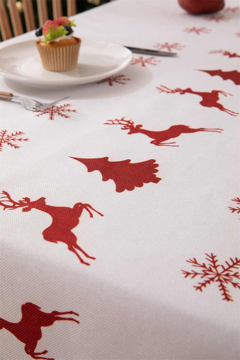Tovaglia natalizia con bandiera da tavolo stampata in poliestere impermeabile, decorazione natalizia, con fiocco di neve e fiore di alce_voghion.com