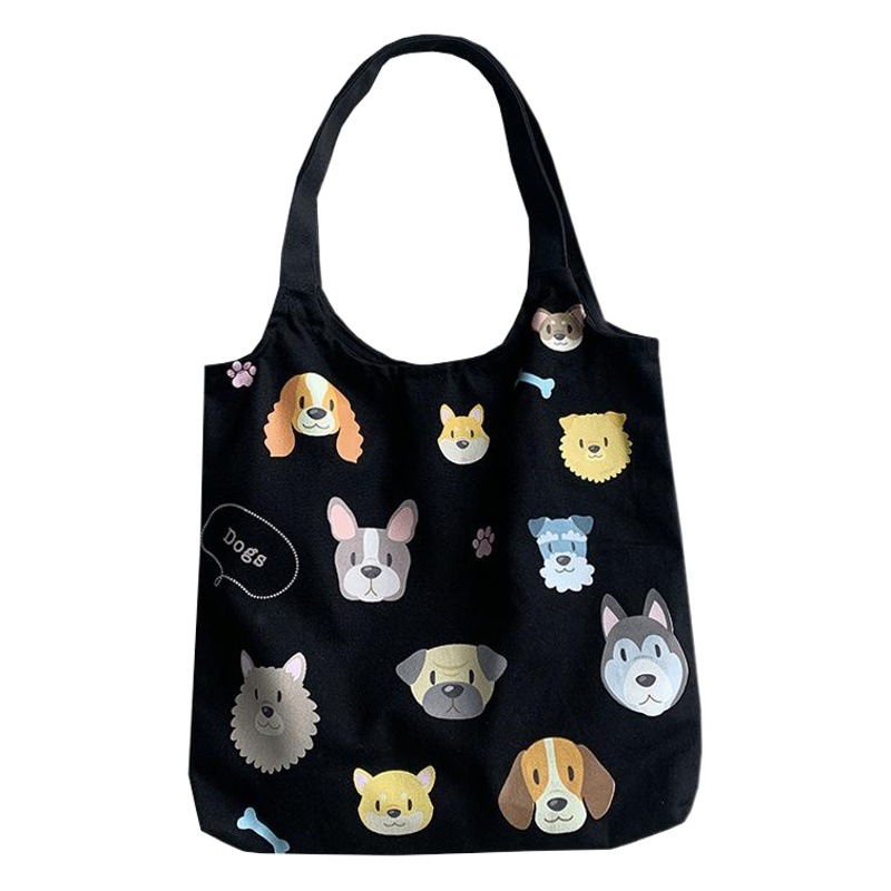 Bolso de lona con ilustración de perro, nuevo estilo, bolso de lona, ​​bolso de hombro retro para mujer, versión coreana Harajuku, bolso ulzzang ins