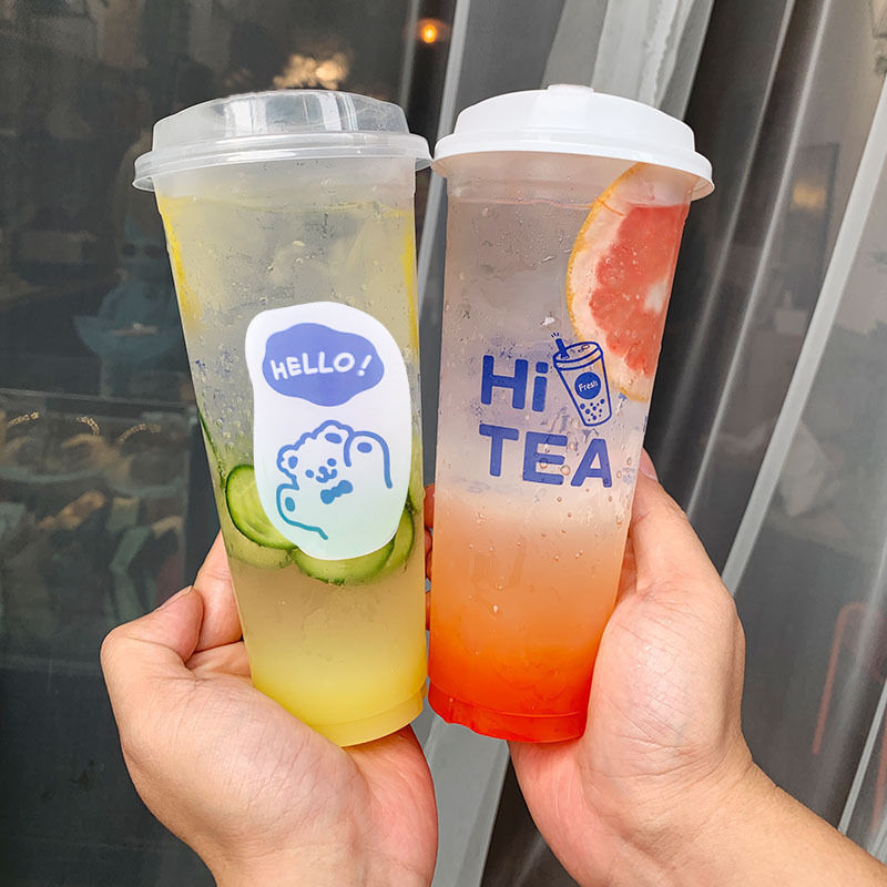 加厚奶茶杯子一次性摆地摊咖啡杯柠檬杯90口径磨砂注塑料杯