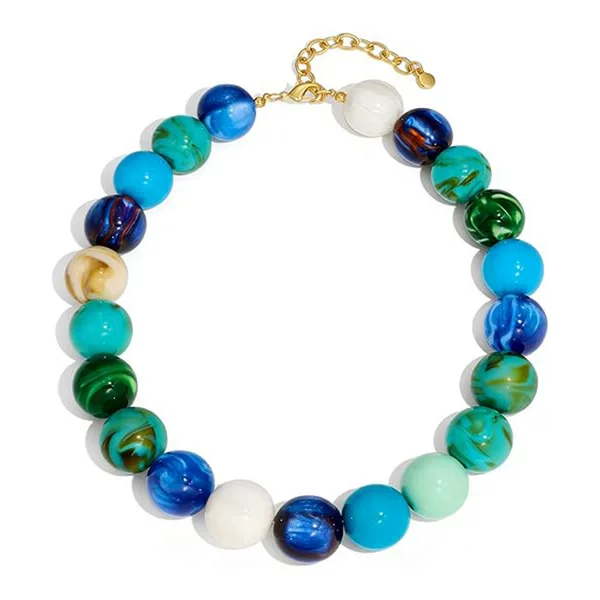 Cross-Border New Style 20mm Resin Colorful Mixed Bead Necklace, Versatile Casual Party Choker for Women
