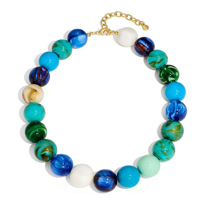 Cross-Border New Style 20mm Resin Colorful Mixed Bead Necklace, Versatile Casual Party Choker for Women Cross-Border New Style 20mm Resin Colorful Mixed Bead Necklace, Versatile Casual Party Choker for Women