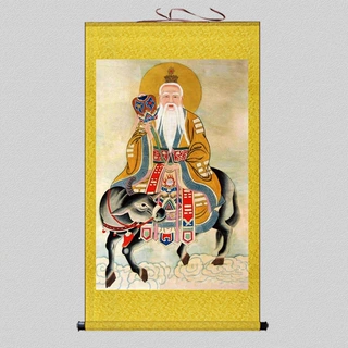 老子骑牛太上老君挂画太清道德天尊绢布卷轴画中式客厅玄关装饰画