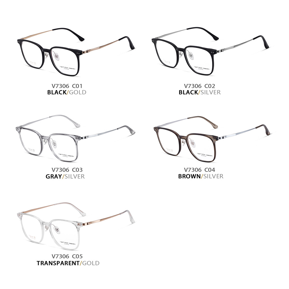Gafas de miopía ópticas retro de pies cuadrados de titanio puro, marcos de ojos para hombres y mujeres pueden estar equipados con stock 7306