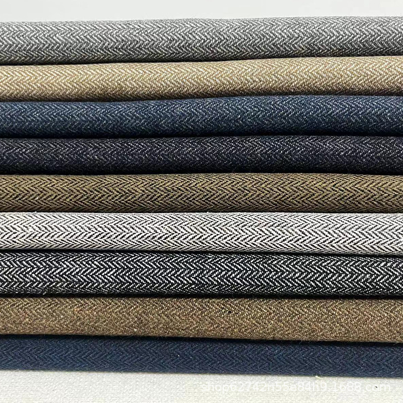 人字呢面料布料 鱼骨纹毛呢 小人字纹毛呢 粗纺人字纹面料