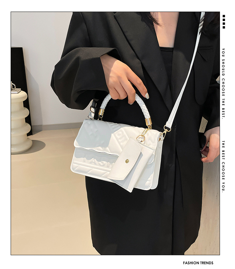 Ladies' candy-colored stylish handbag, 2024 autumn new ins single-shoulder crossbody bag, stylish embossed small square bag details Picture