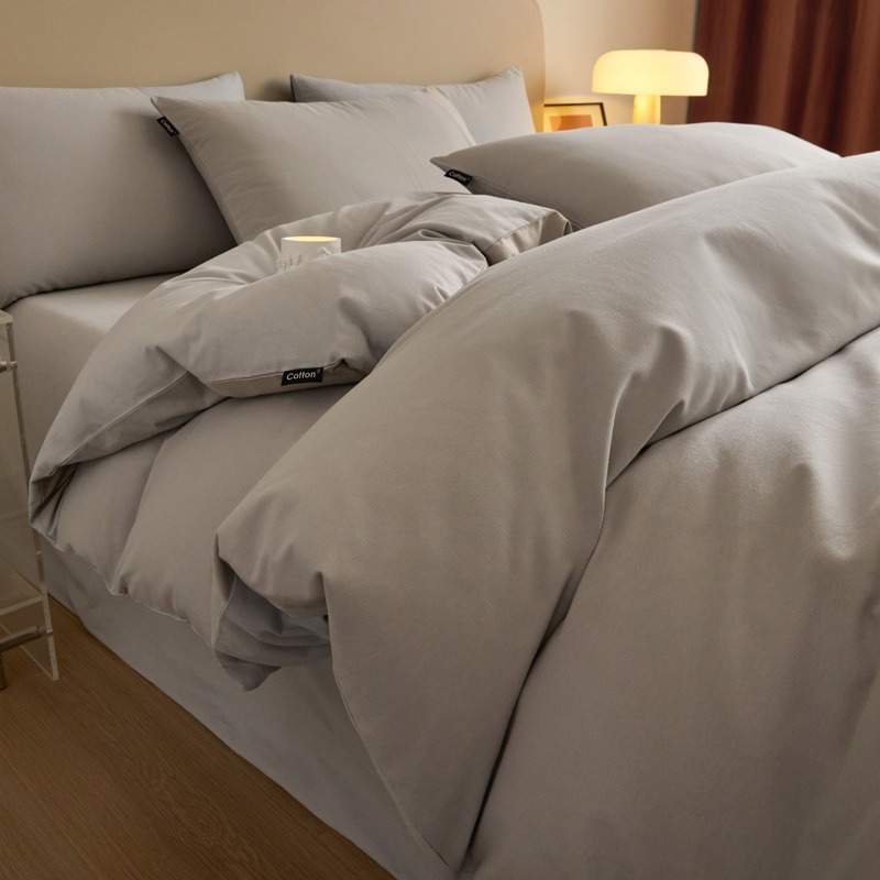 Luxurious Brushed Cotton Bedding Set Solid Colour Four Piece Set_voghion.com