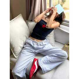 【现货】条纹睡裤女款2025夏季宽松居家长裤夏季外穿牛奶丝面料