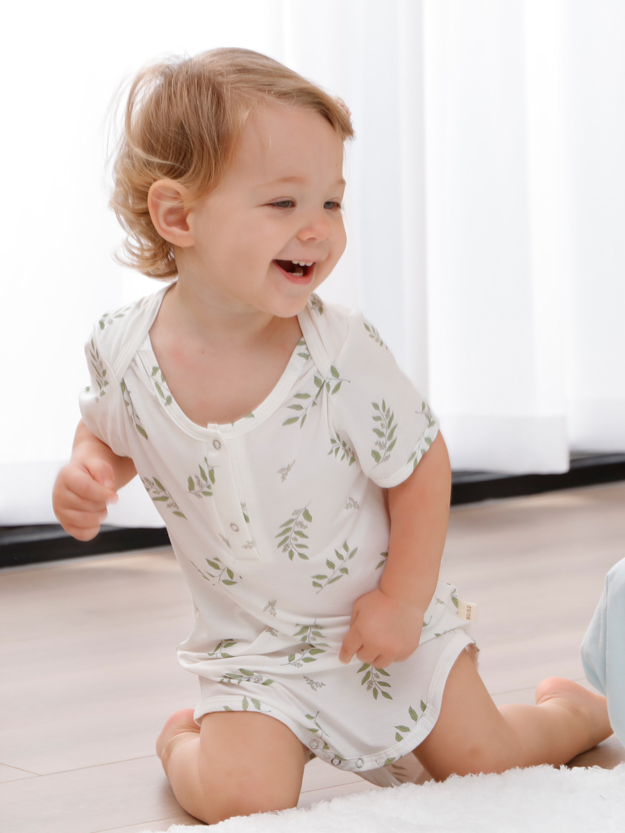 Bebé fresco de bambú algodón vaina ropa verano niños y niñas bebé aire acondicionado ropa delgada manga corta mameluco mono mameluco