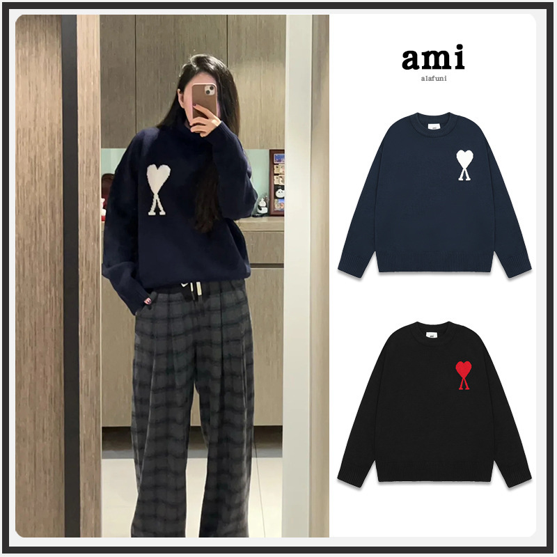 大ニュース！ ami セーター ラウンドネック リトルラブ 25ss 新しいカップルルーズ長袖クロスボーダーウール女性のセーター|undefined