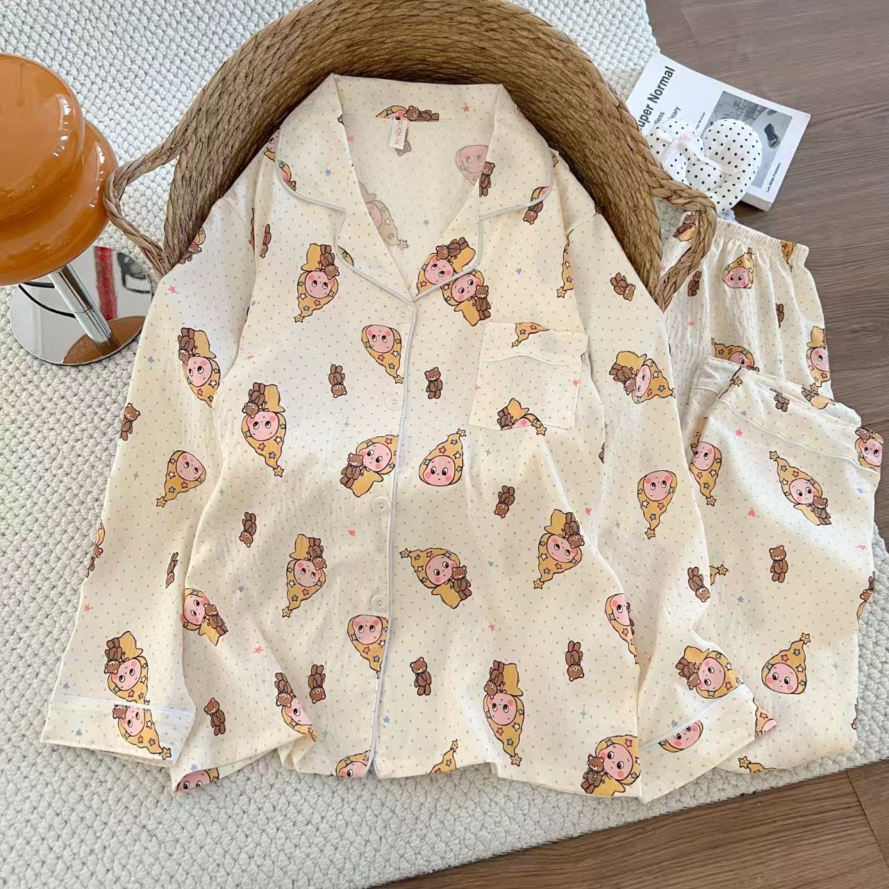 Cartoon al por mayor transfronterizo nubes de algodón pantalones de manga larga pijamas cardigans dulces de alto valor de ropa de hogar conjunto de ropa exterior