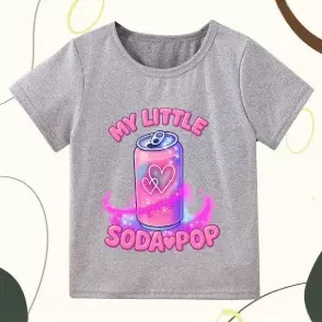 美版儿童休闲短袖T恤 可乐瓶图案白墨印花童装短袖t恤货源儿童短