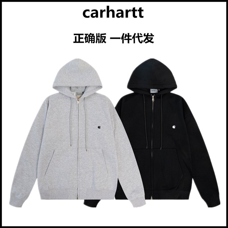 수정 판 CARHATT CARHART 수 놓은 작은 라벨 후드 스웨터 가을과 겨울 간단한 스크래치 헤어 두꺼운 재킷 남성과 여성