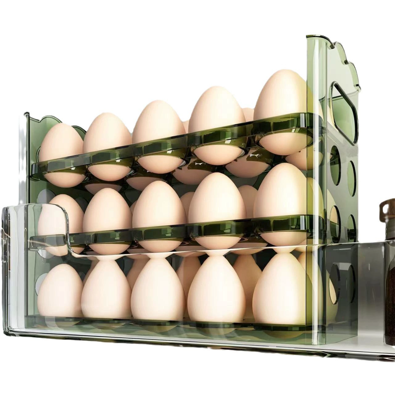 肯升 Patented Large Capacity Multi-Layer Egg Refrigerator Storage Box with Anti-Fall Support in Green, Transparent, or Orange