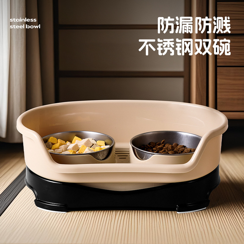 Nuevo cuenco transfronterizo para perros para mascotas Tazón doble de acero inoxidable antideslizante Tazón para gatos de doble uso Tazón para gatos desmontable para perros anti-volcado