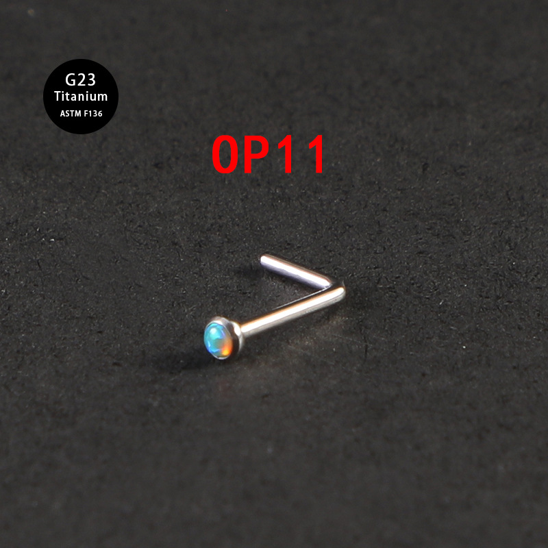 F136 Pure Titanium Alloy Hook Opal Side Nose Body Piercing Jewelry Ear Stud 20G 0.8mm Thin Rod_voghion.com