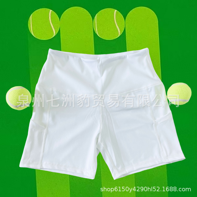 2024 Cross-border European and American Hip Lifting Fitness Running High Waist Sports Shorts Women's Side Pocket Yoga Tennis Leggings