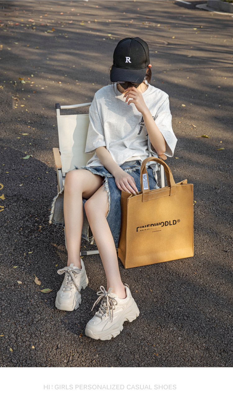 Spring Hot-Selling Dad For Women Fashionable Comfortable Thick-Soled Height-Increasing Sneakers Casual Versatile White_vogvips.com