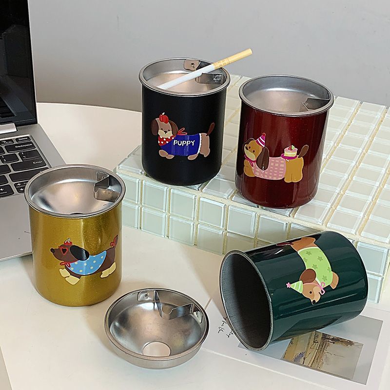 Elegant anti-flying ash stainless steel ashtray, suitable for gifts, car, dormitory, bedroom, living room, funnel-shaped ash cleaning sand
